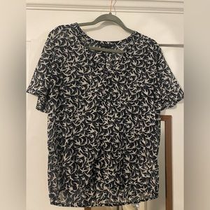 NEW Banana Republic Chiffon Navy Patterned Overlay Top